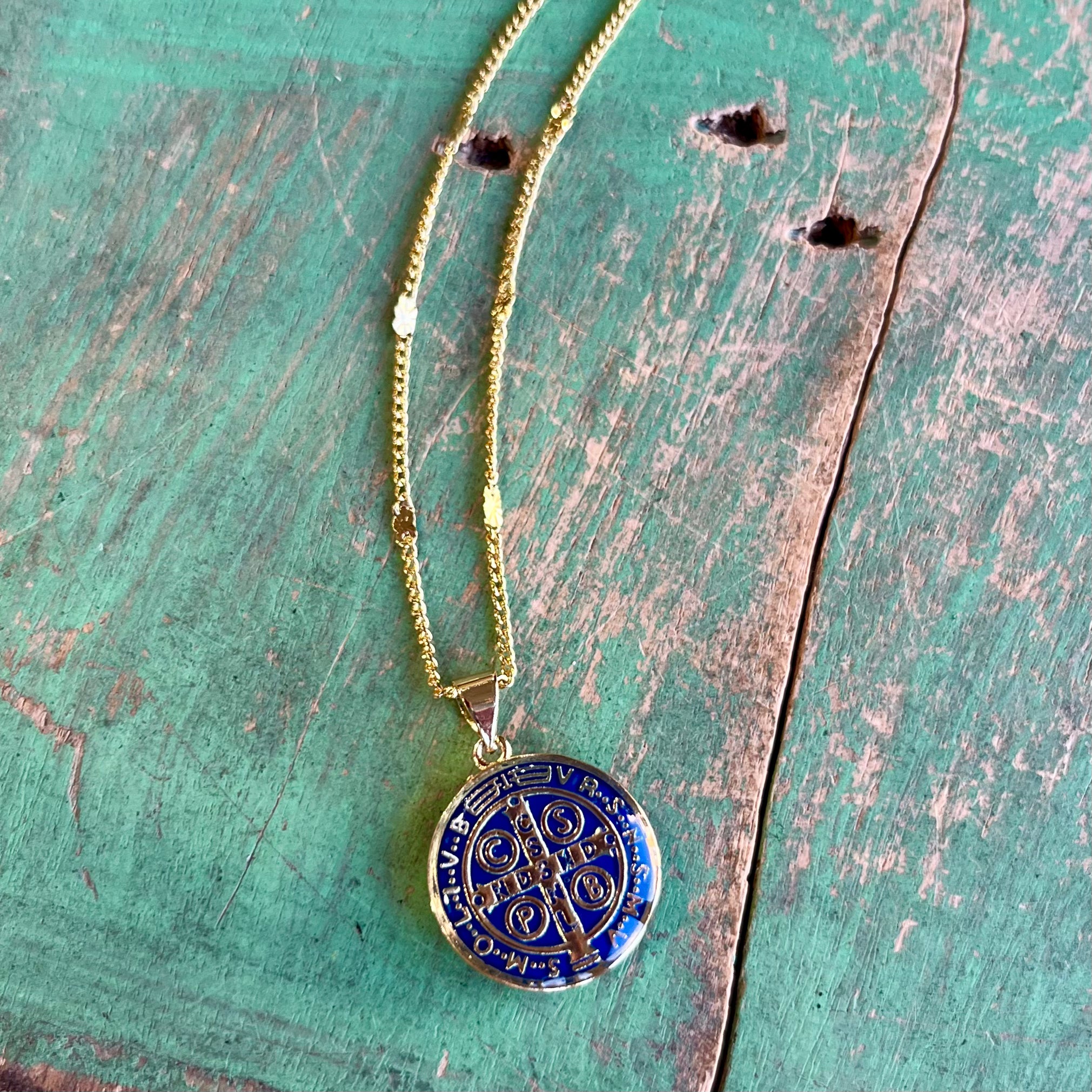 Colorful Enamel St Benedict Gold Necklace