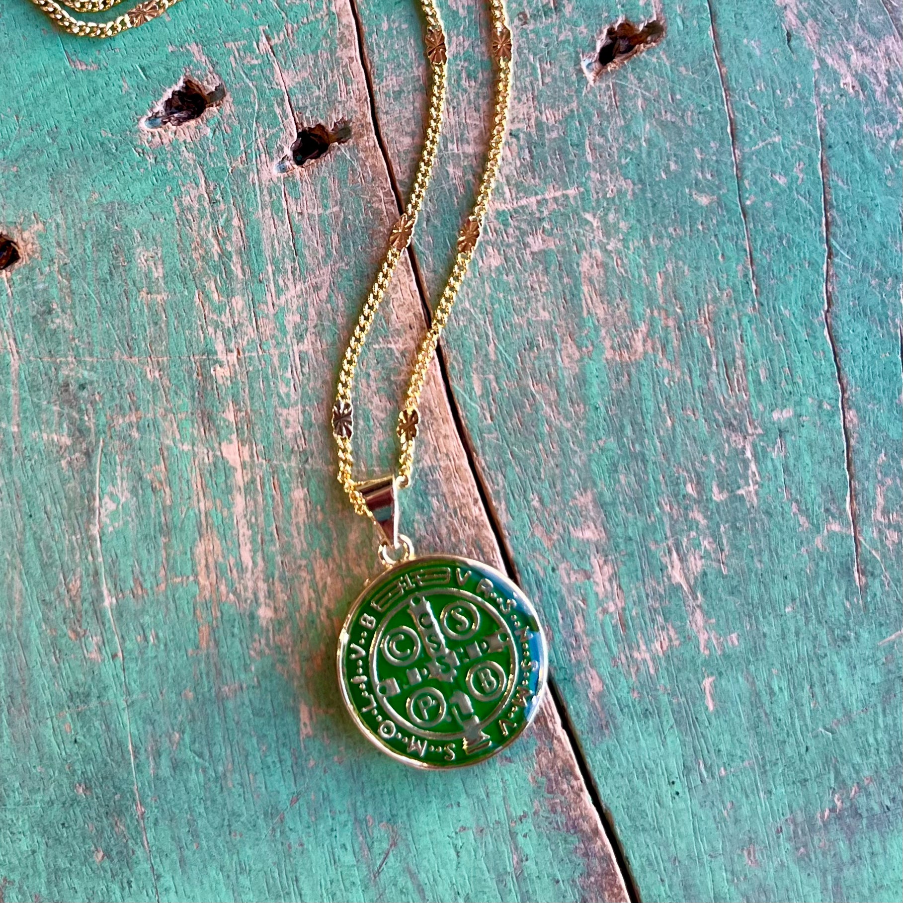 Colorful Enamel St Benedict Gold Necklace