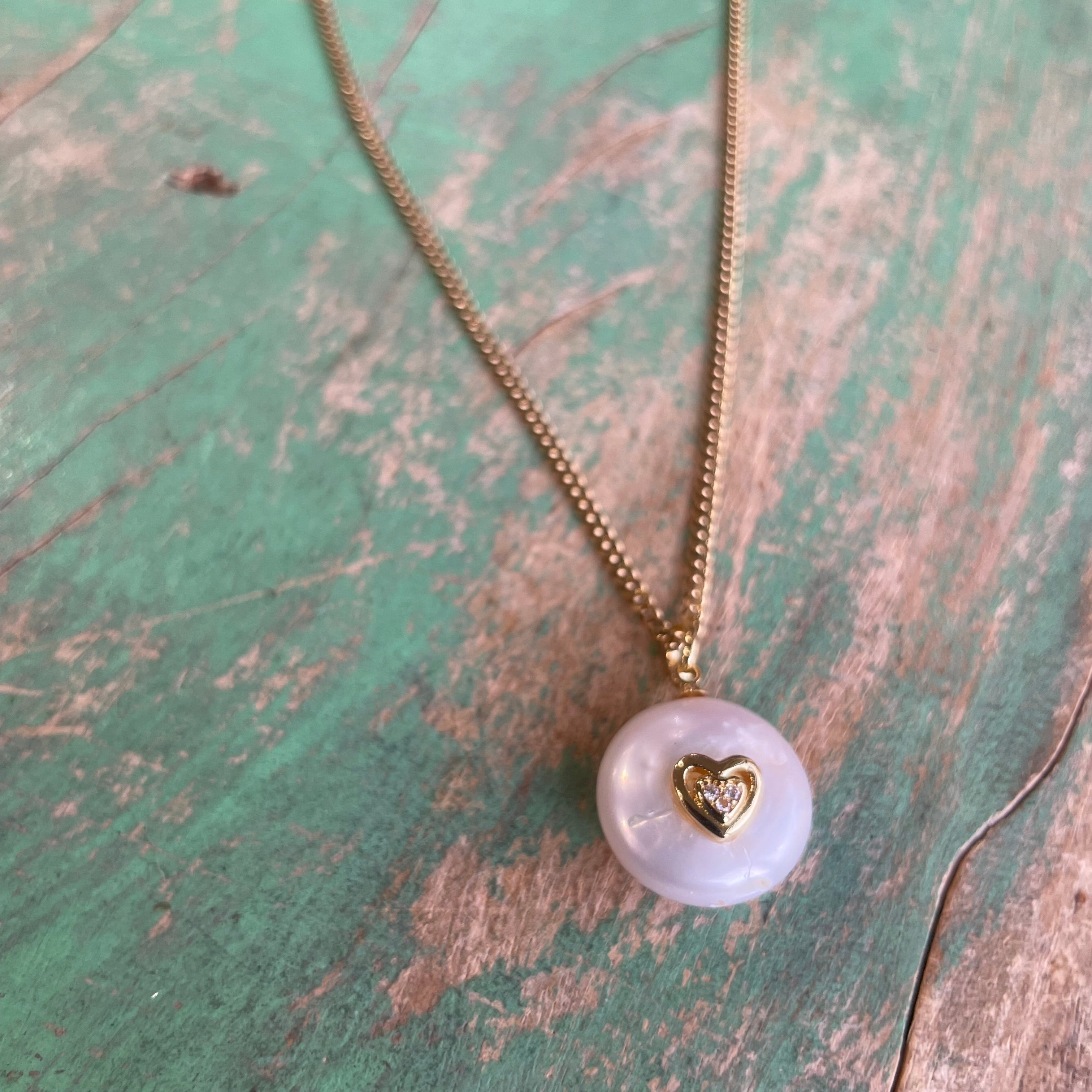 Golden Heart Pearl Drop Necklace
