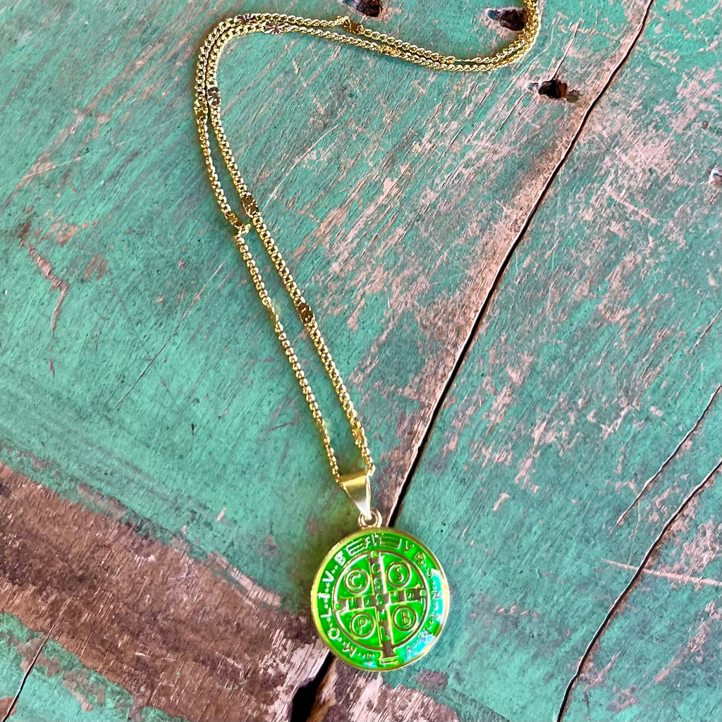 Colorful Enamel St Benedict Gold Necklace