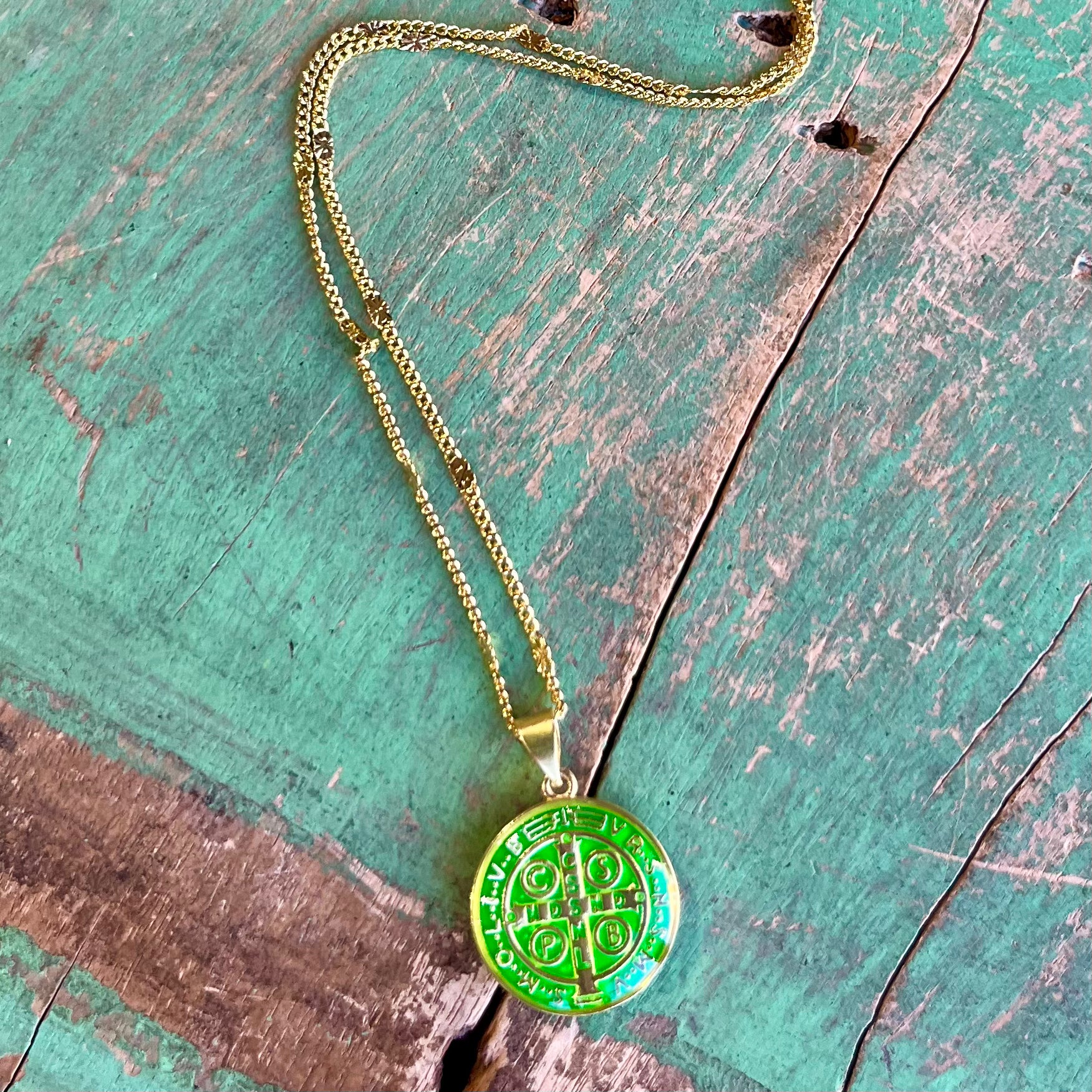 Colorful Enamel St Benedict Gold Necklace