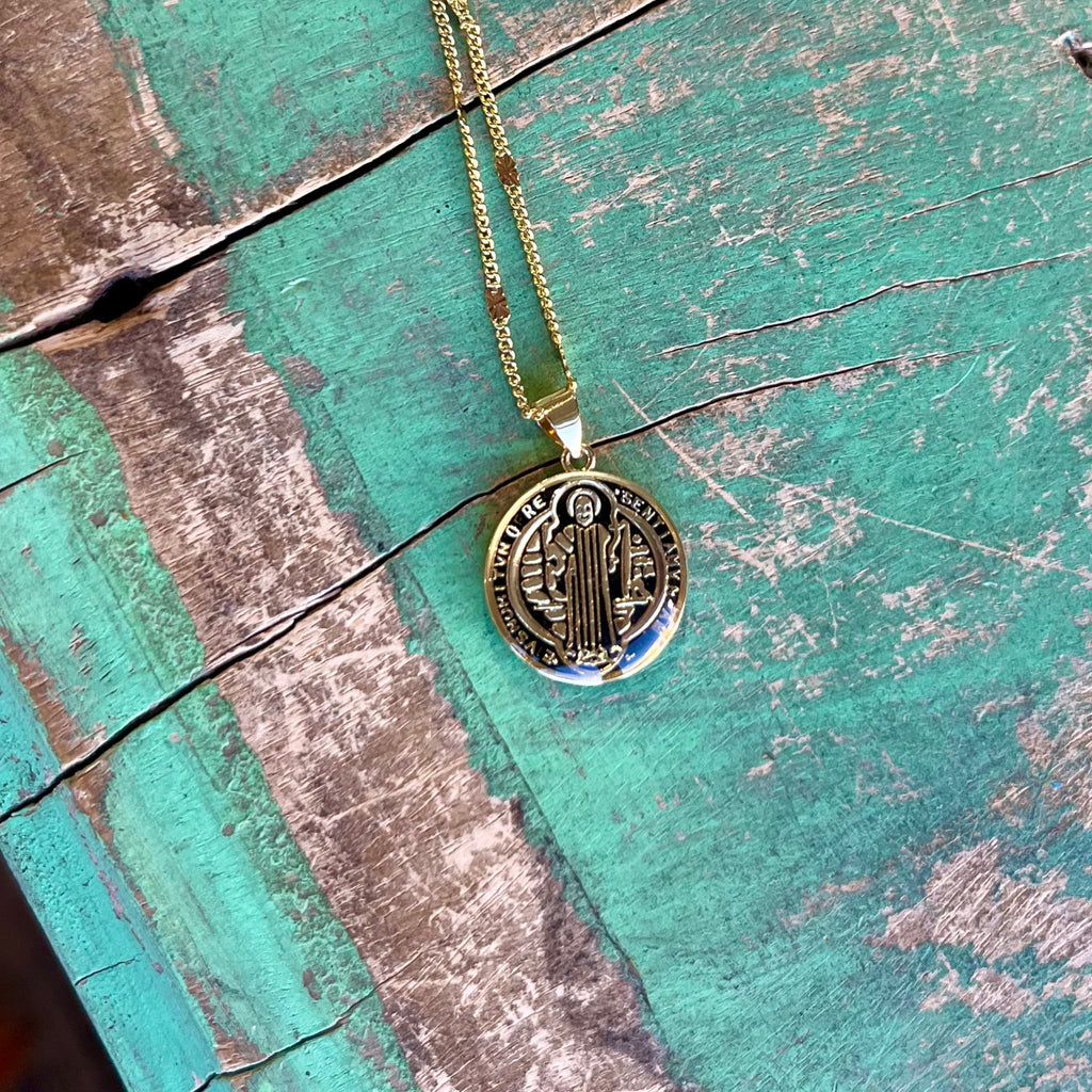 Colorful Enamel St Benedict Gold Necklace