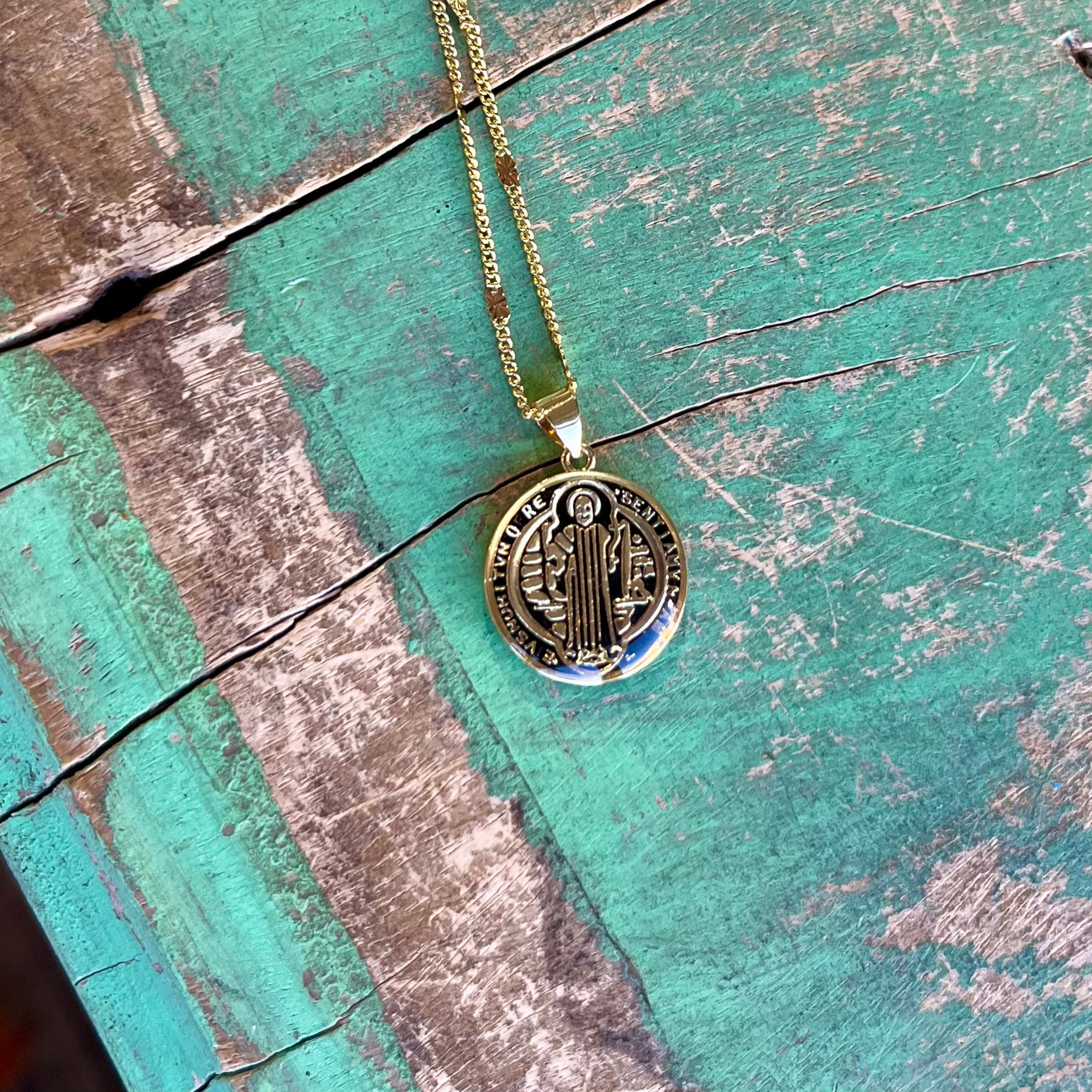 Colorful Enamel St Benedict Gold Necklace