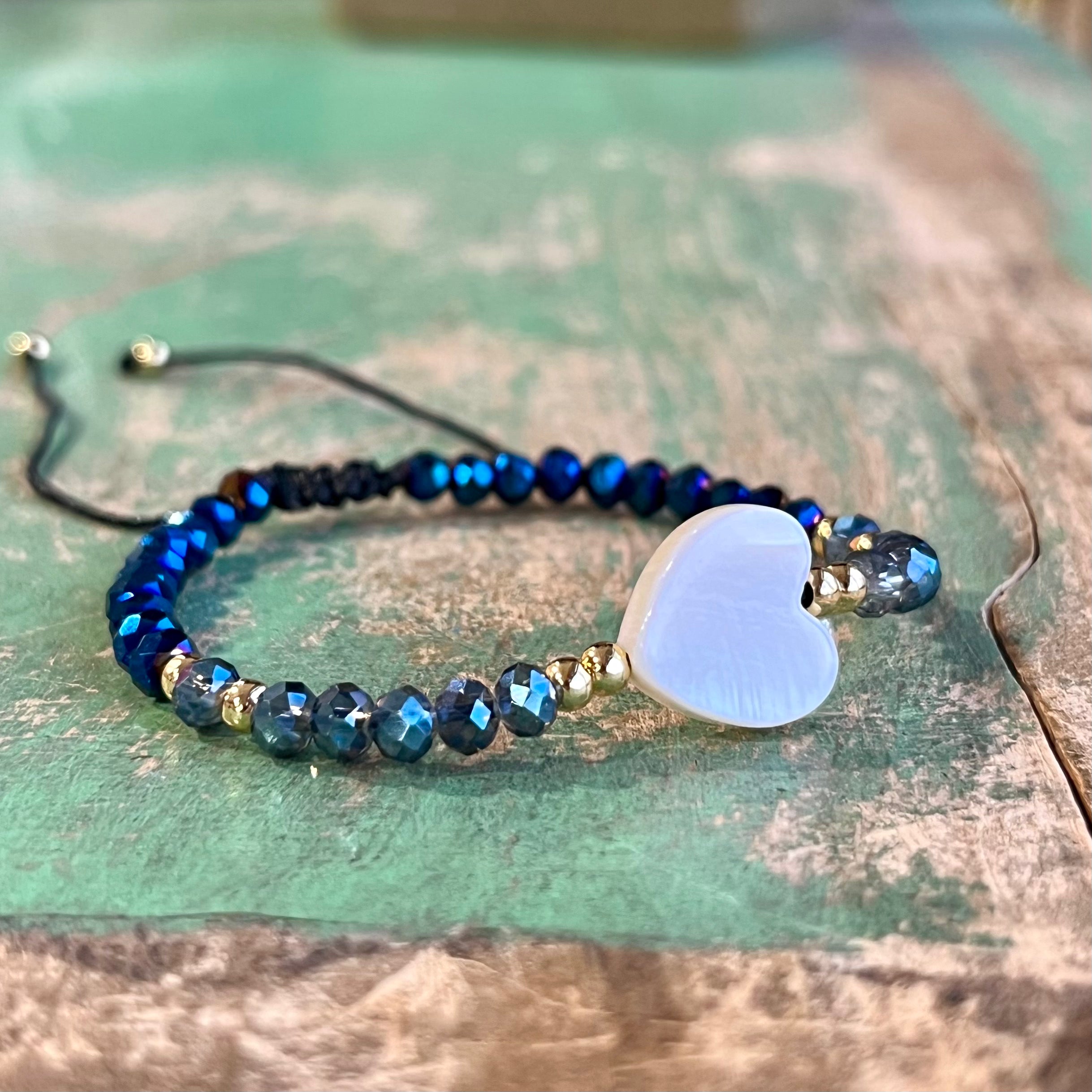Blue Shell Heart Adjustable Bracelet