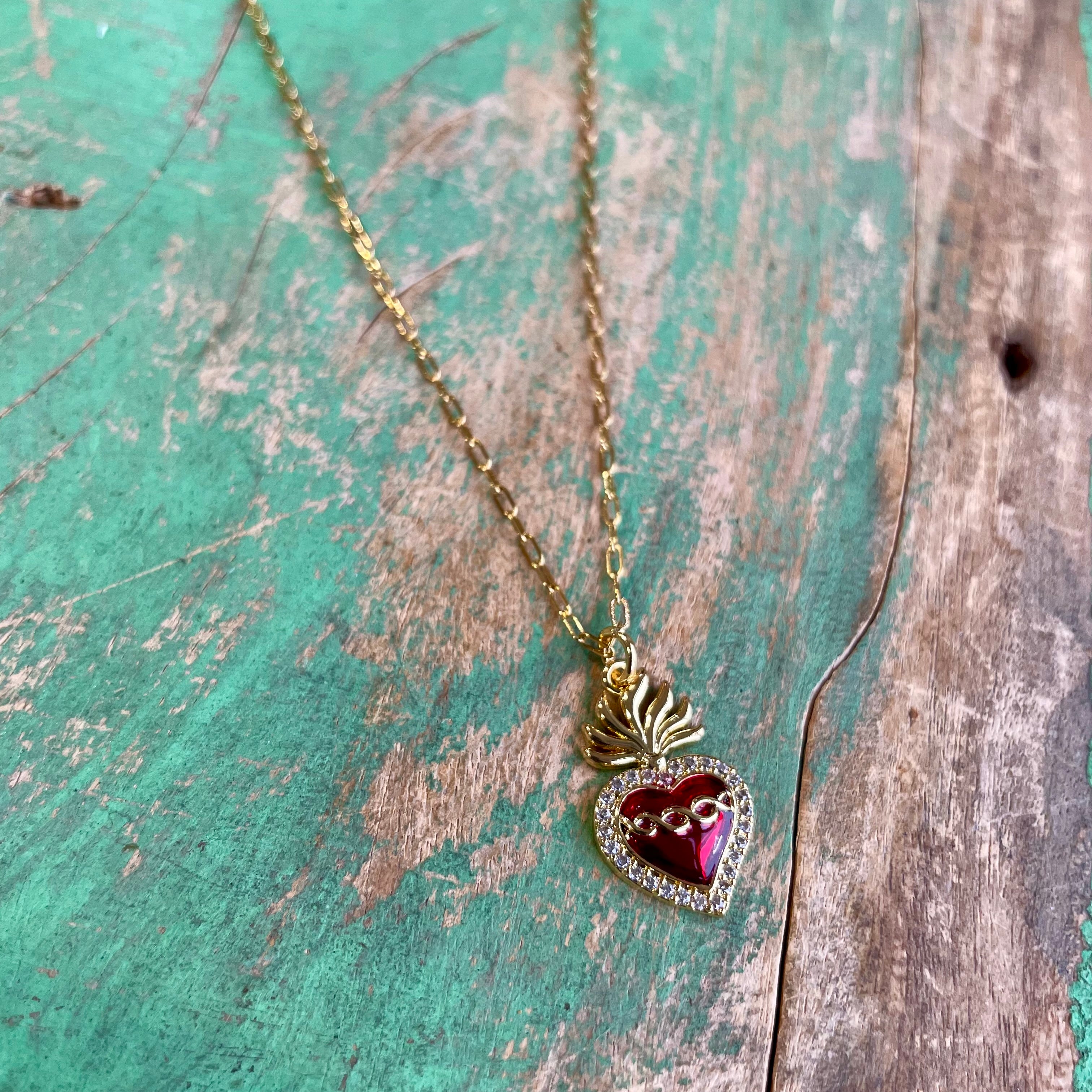 Red Sacred Heart Mini Paperclip Necklace