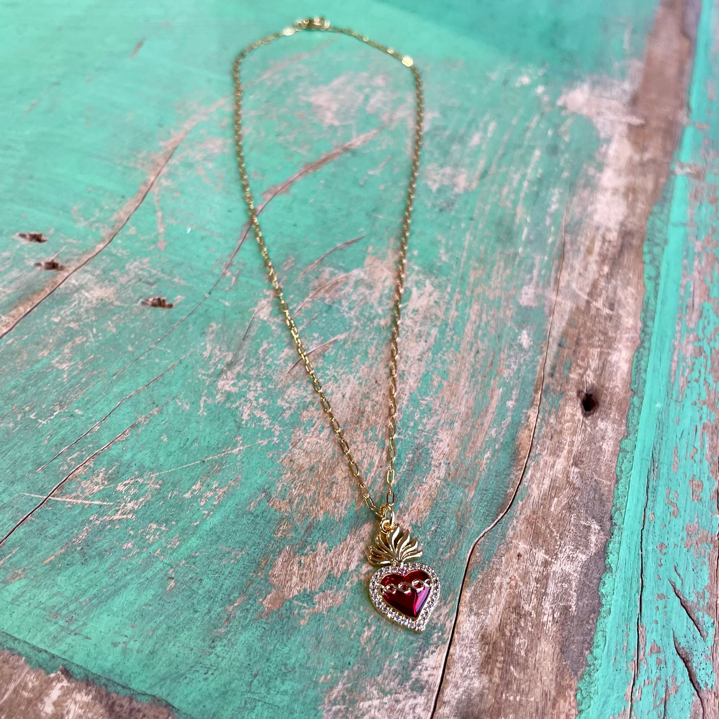 Red Sacred Heart Mini Paperclip Necklace