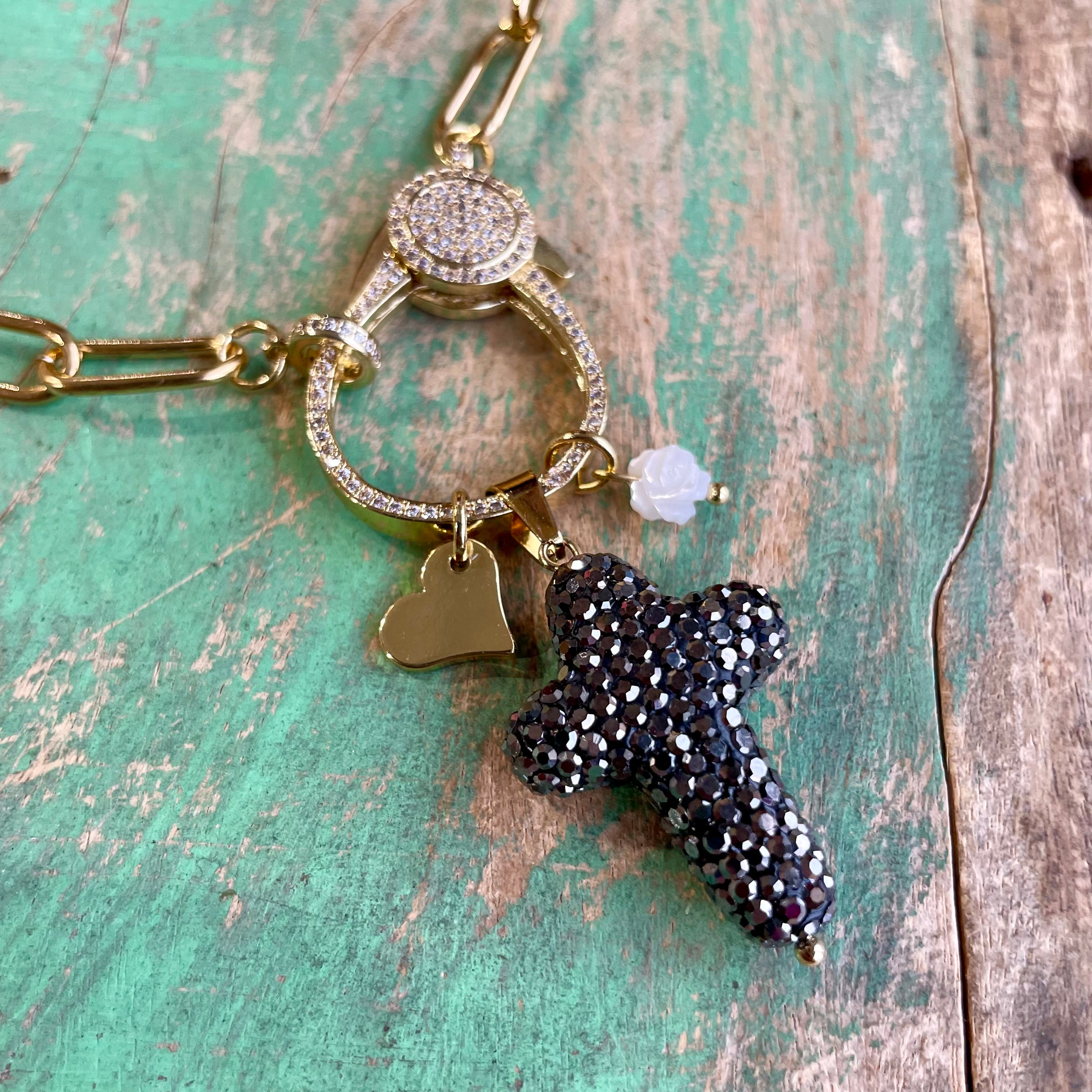 Chunky Gold Paperclip Chain with Pave Clasp and Cross