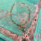 Sacred Heart Cross Locket Paperclip Necklace