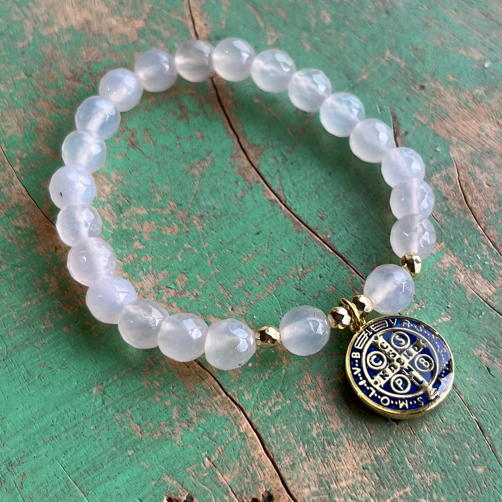 Colorful Enamel St Benedict White Agate Bracelet