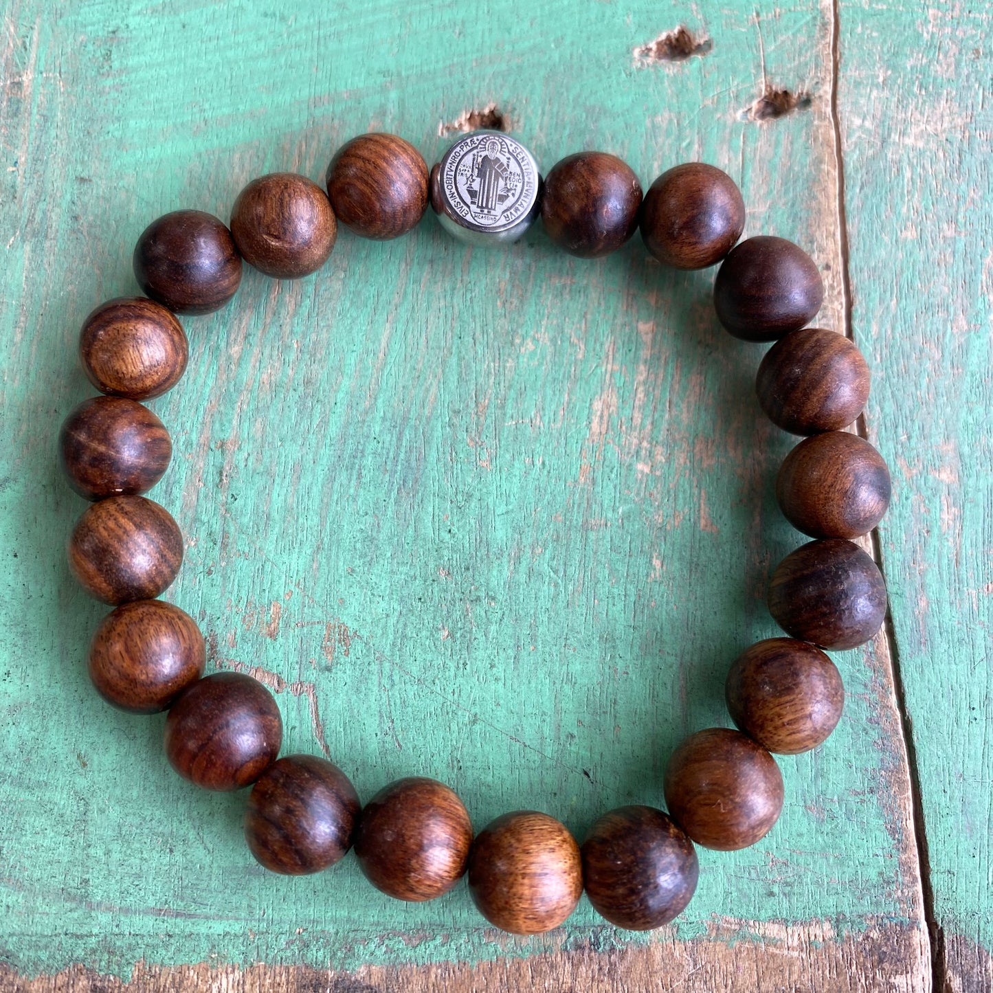 10mm Wood Bead St Benedict Bracelet