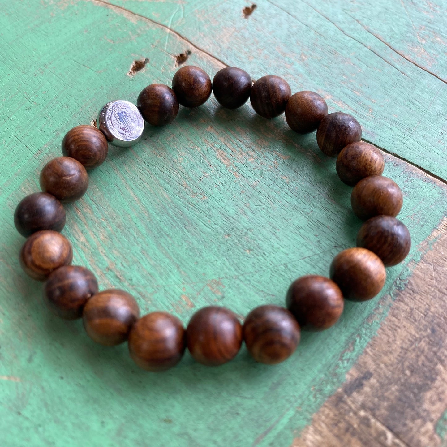 10mm Wood Bead St Benedict Bracelet