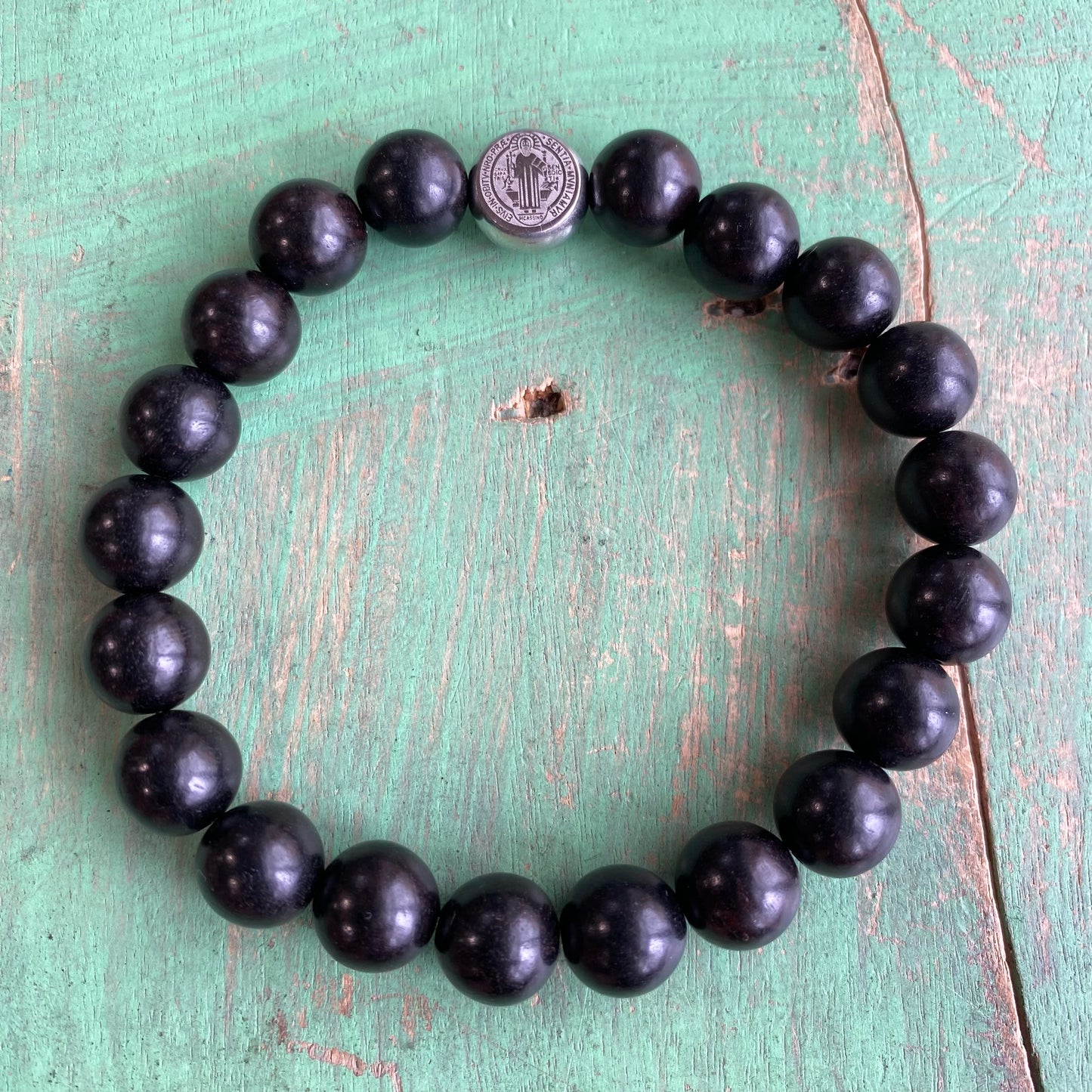 10mm Wood Bead St Benedict Bracelet