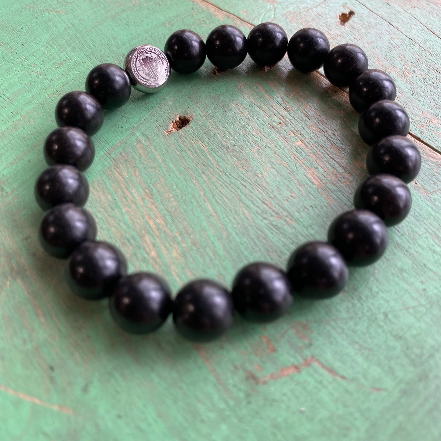 10mm Wood Bead St Benedict Bracelet