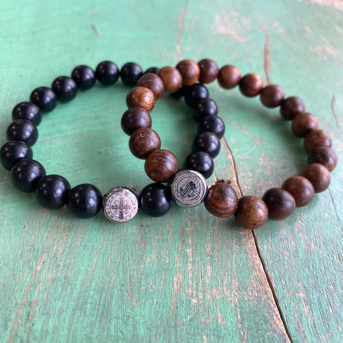 10mm Wood Bead St Benedict Bracelet