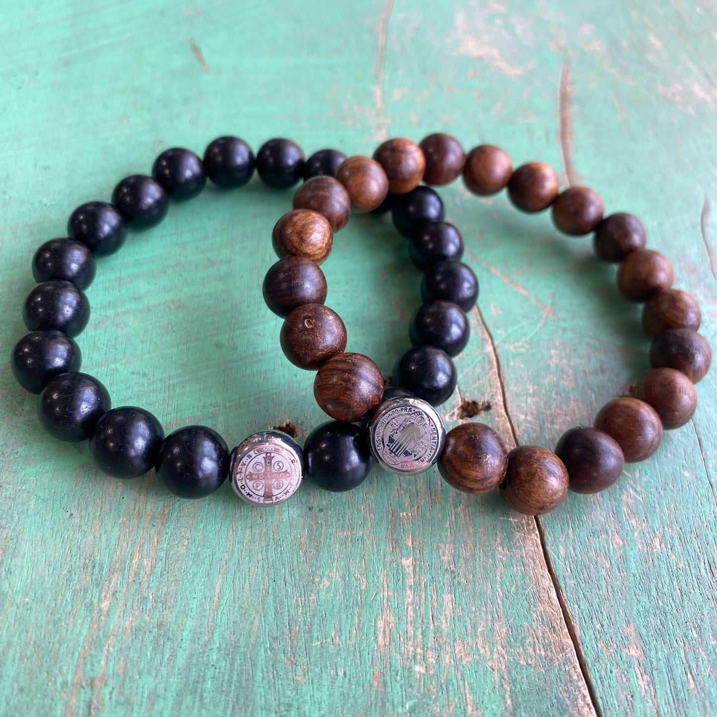 10mm Wood Bead St Benedict Bracelet