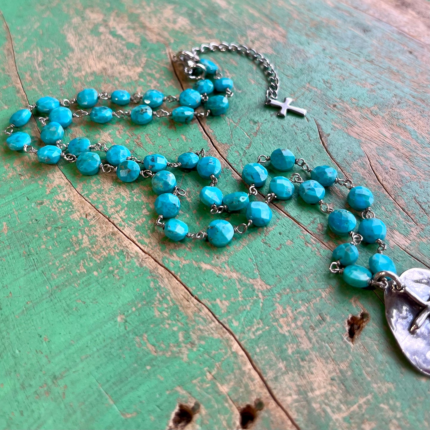 Turquoise Cross Thumbprint Necklace