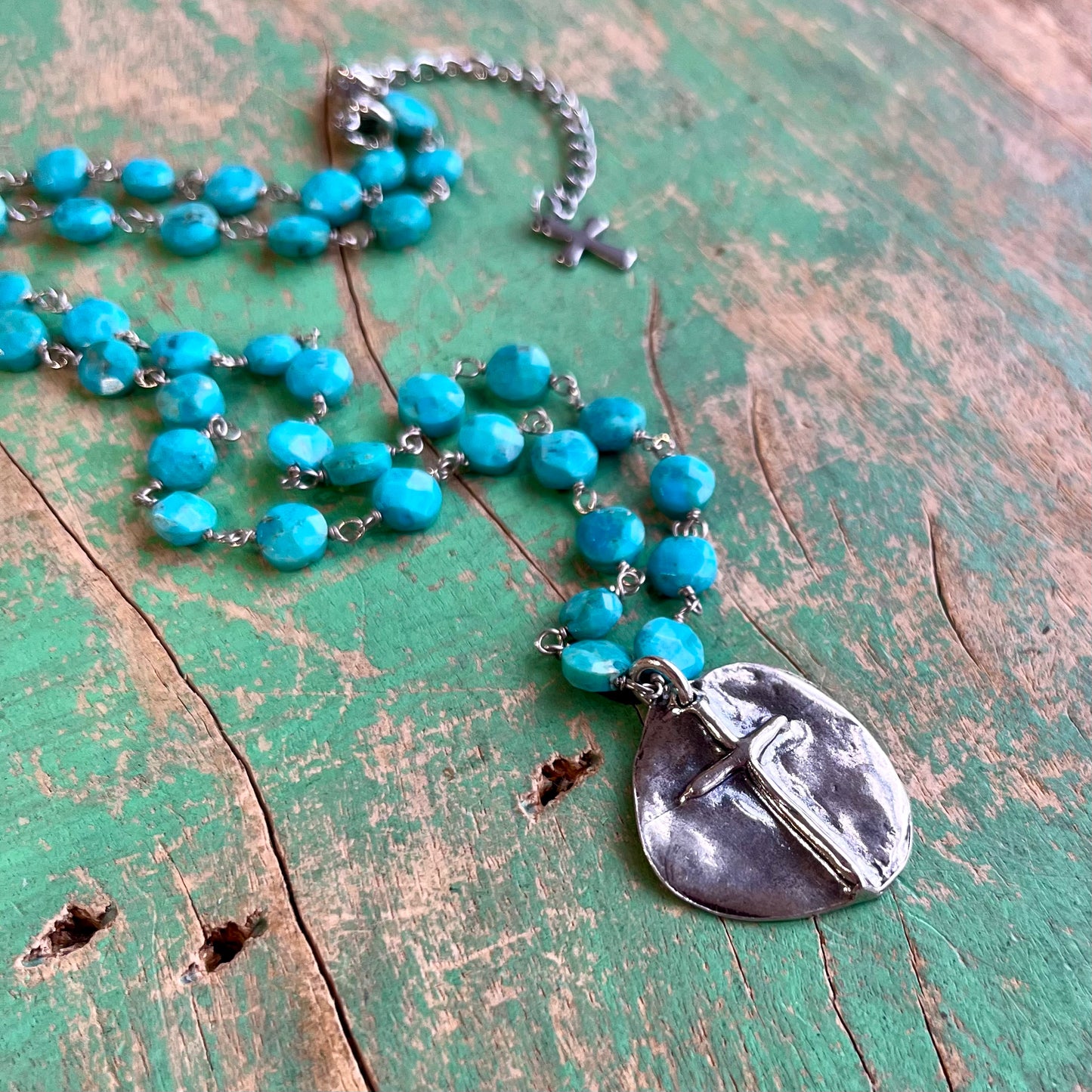 Turquoise Cross Thumbprint Necklace