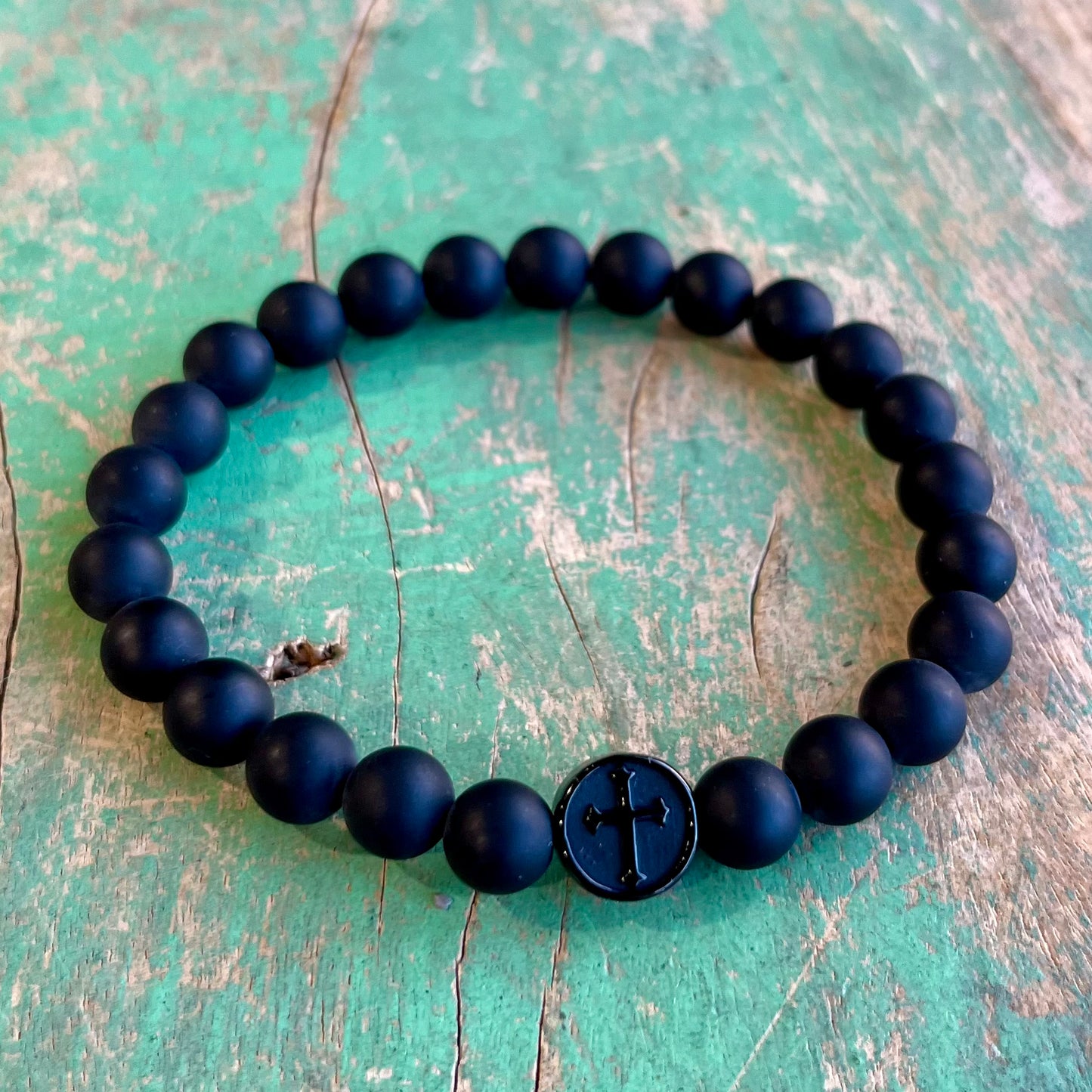 Matte Black with Round Cross Bracelet