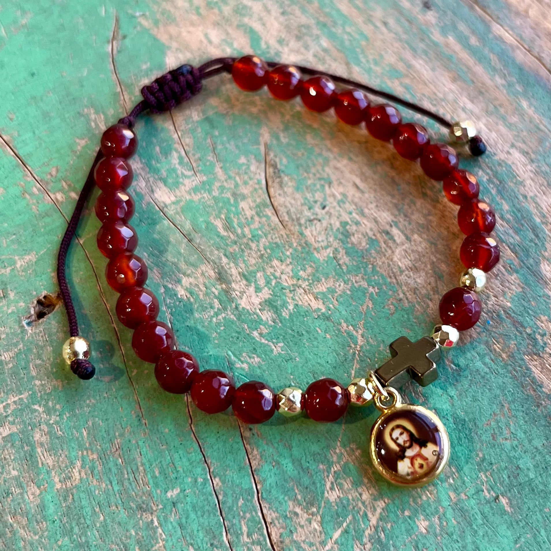 Sacred Heart of Jesus Burnt Orange Adjustable Bracelet