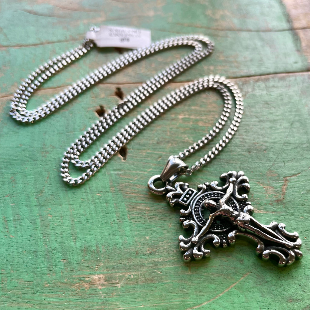 Stainless Steel Fancy Crucifix Necklace
