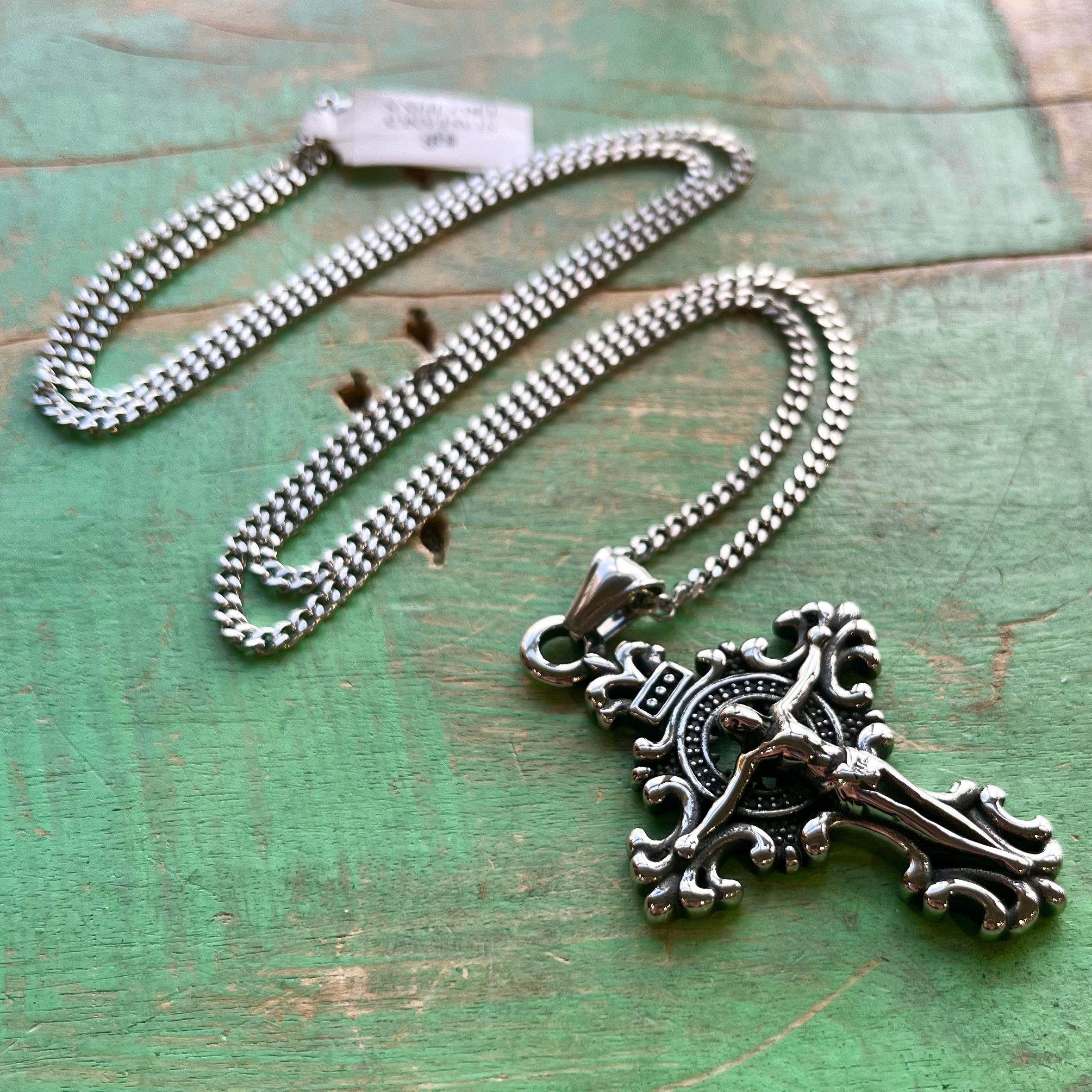 Stainless Steel Fancy Crucifix Necklace