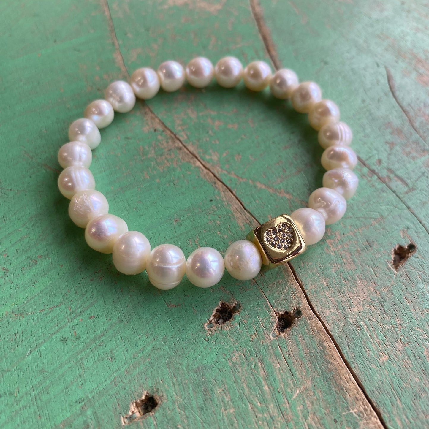 Freshwater Pearl Cubed Heart Bracelet