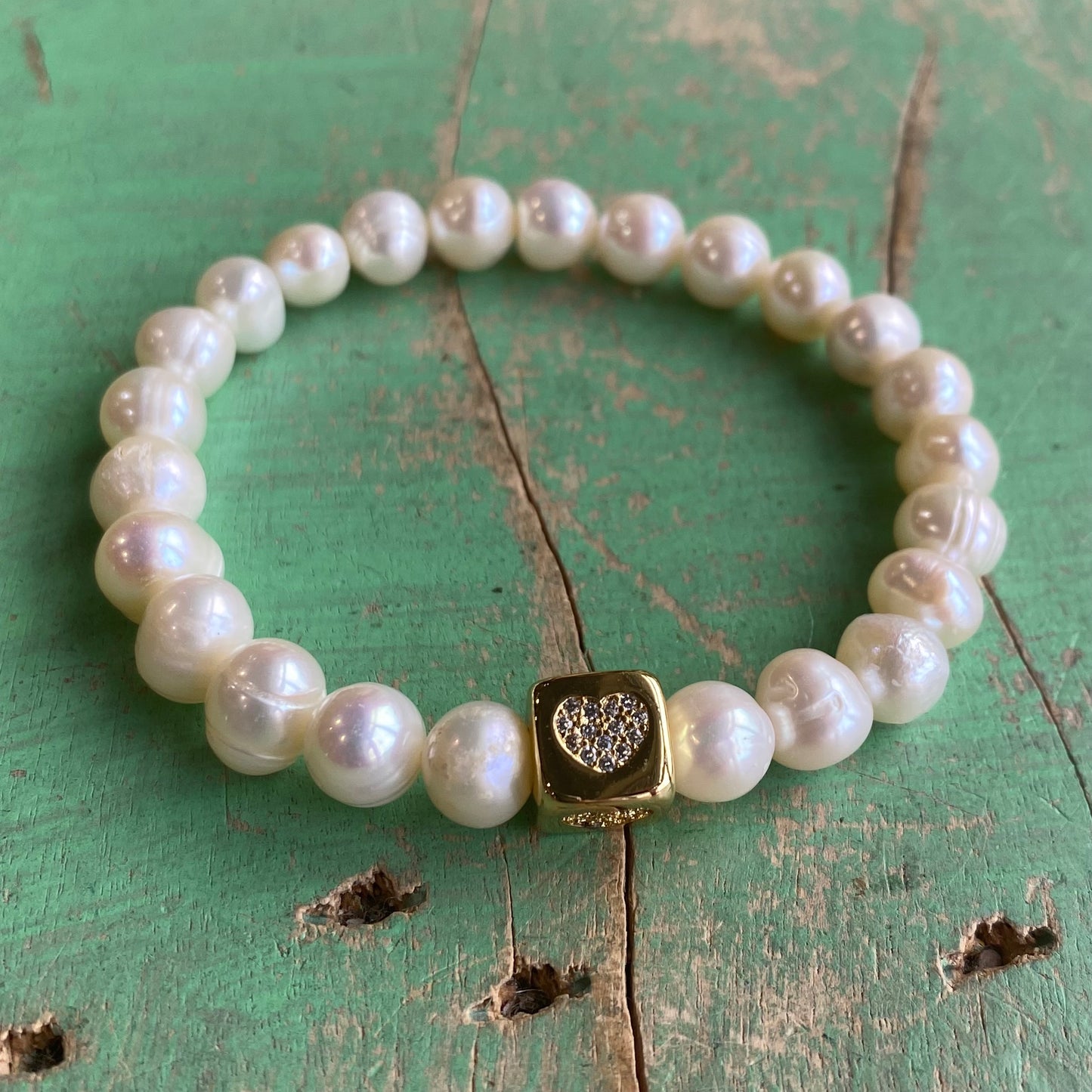 Freshwater Pearl Cubed Heart Bracelet