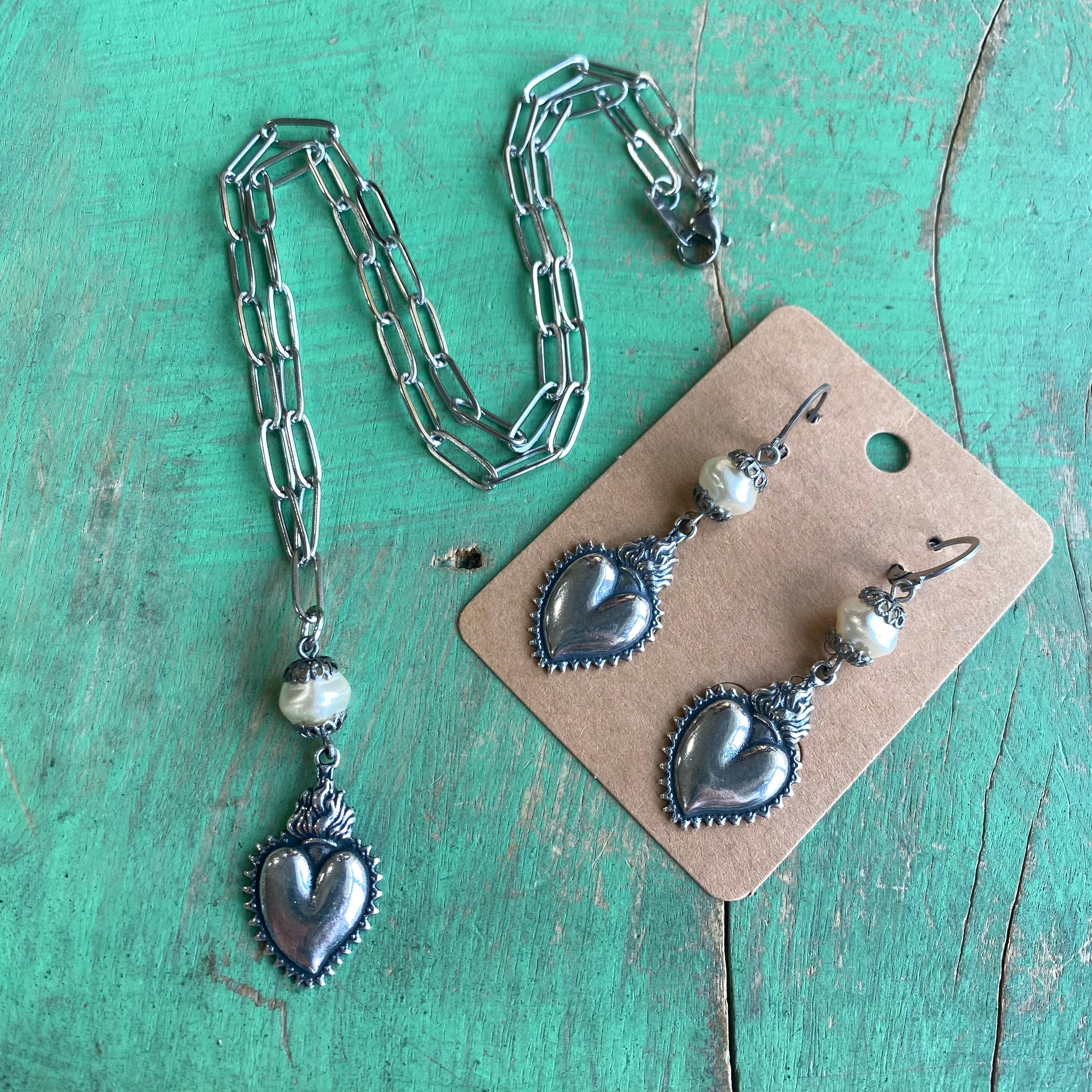 Paperclip Elegant Sacred Heart Necklace Or Earrings