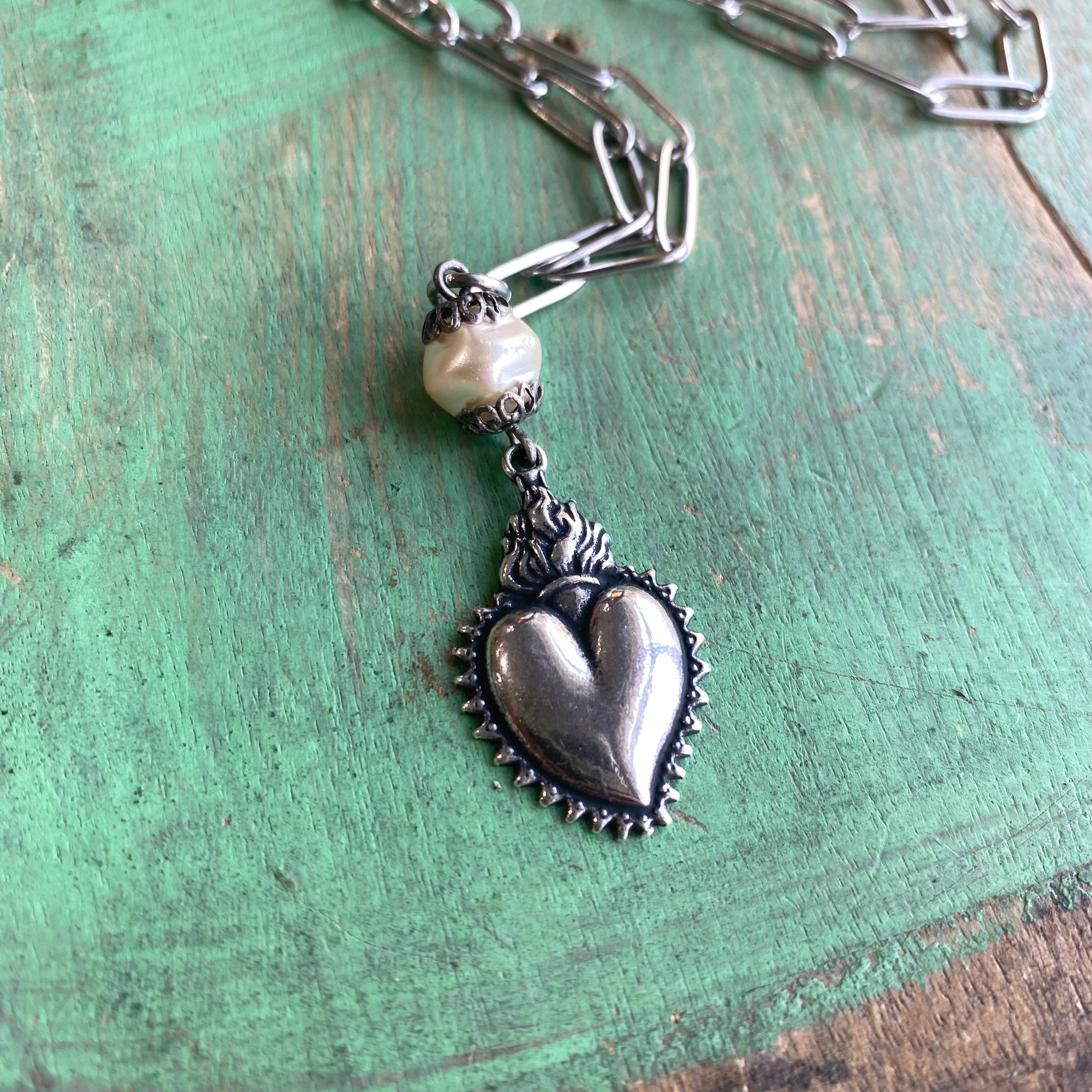 Paperclip Elegant Sacred Heart Necklace Or Earrings