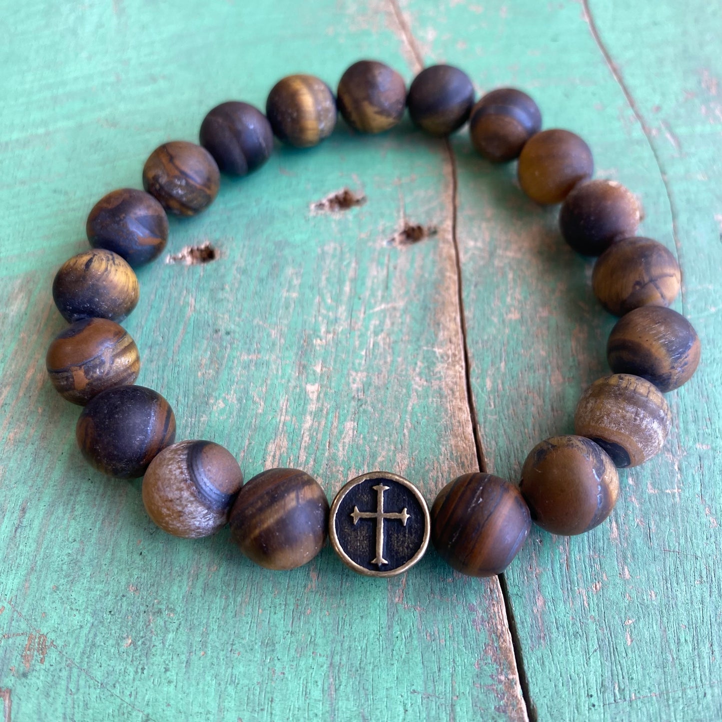 Matte Tiger Eye Cross Bracelet