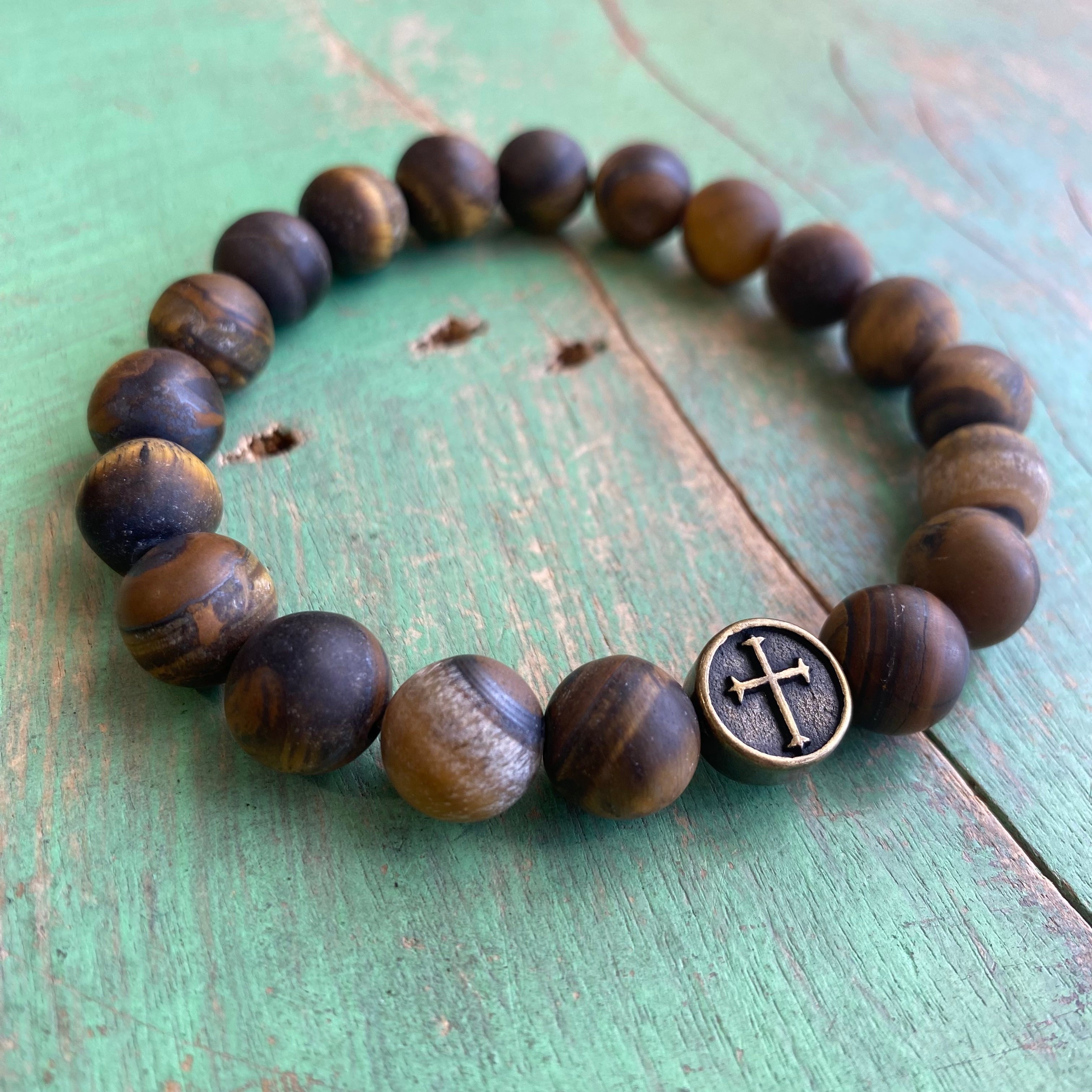 Matte Tiger Eye Cross Bracelet
