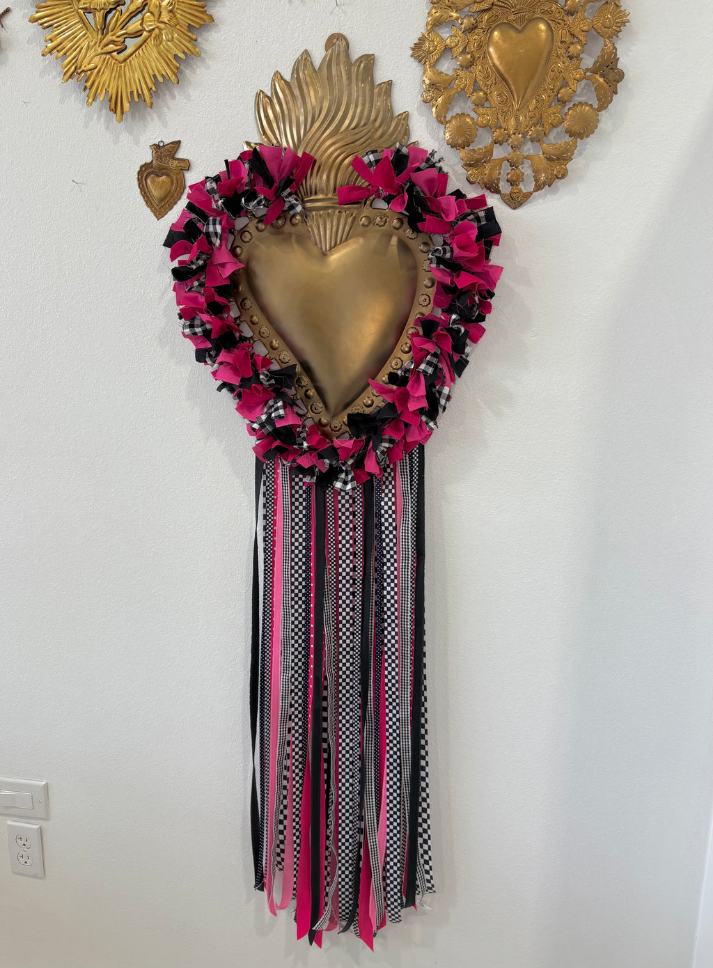 Hot Pink Checkered Sacred Heart Wreath