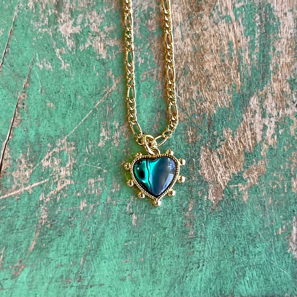 Abalone Dotted Heart Chain Necklace