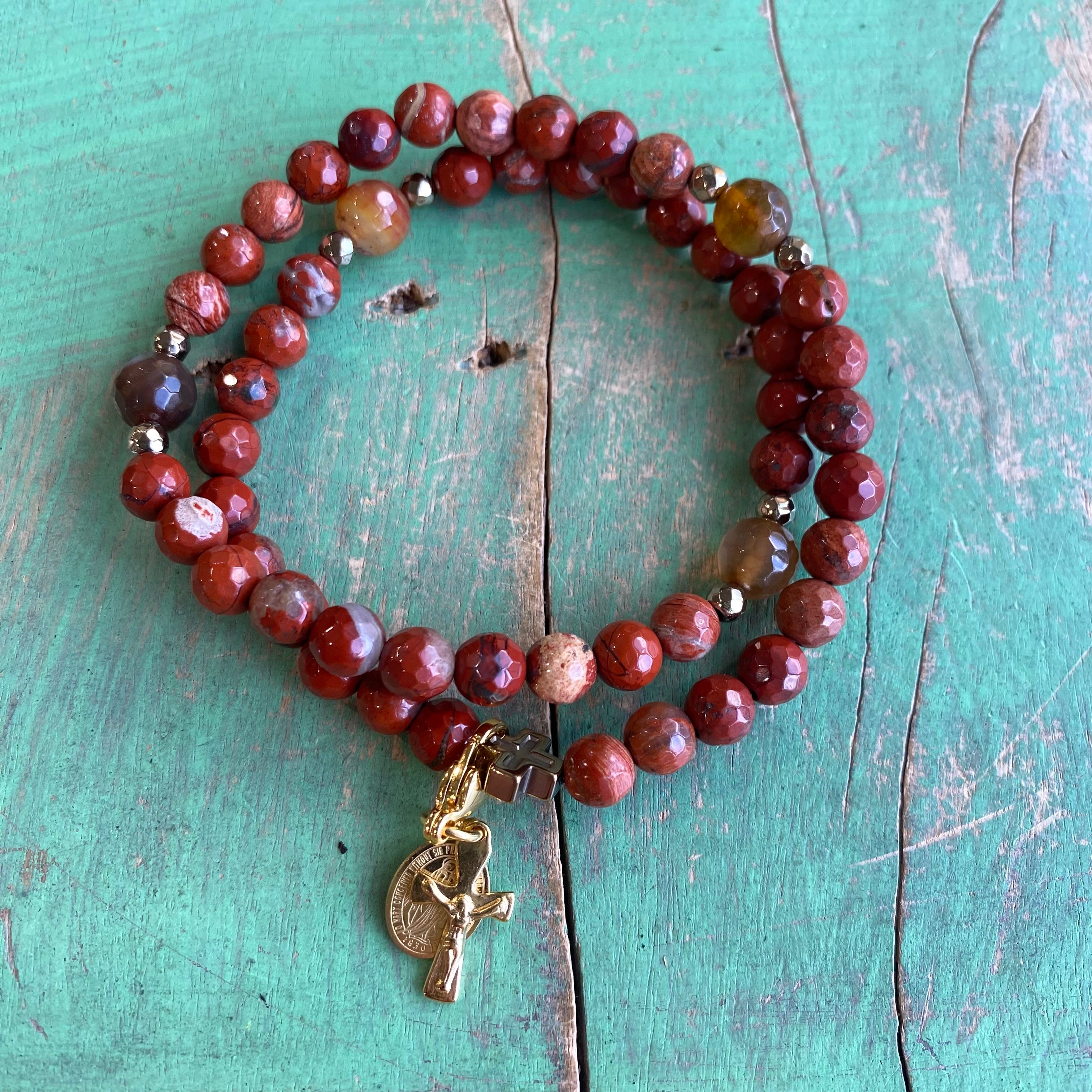 Rosary Wrap Bracelet with Gold Accents