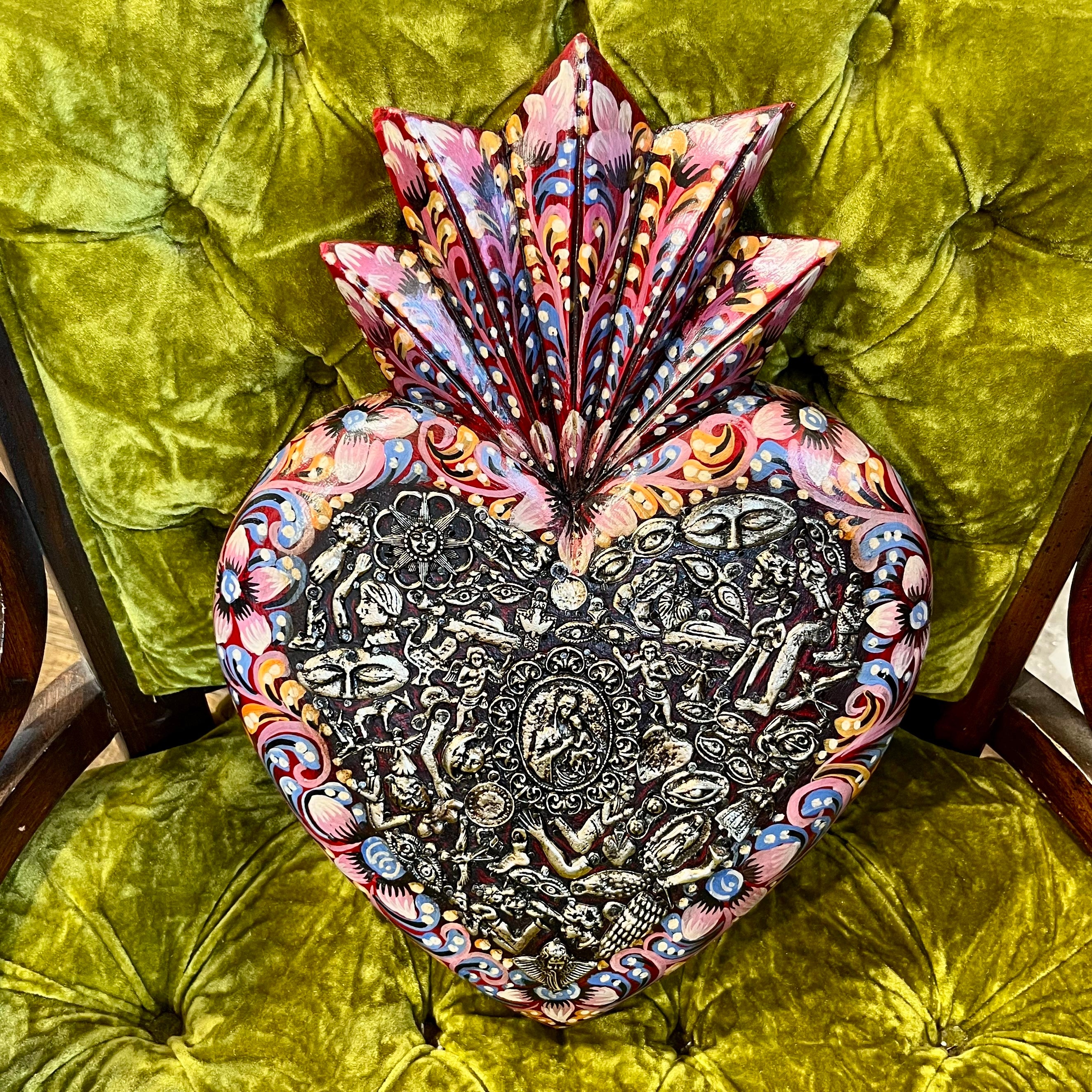 Large Hand Painted Milagros Heart