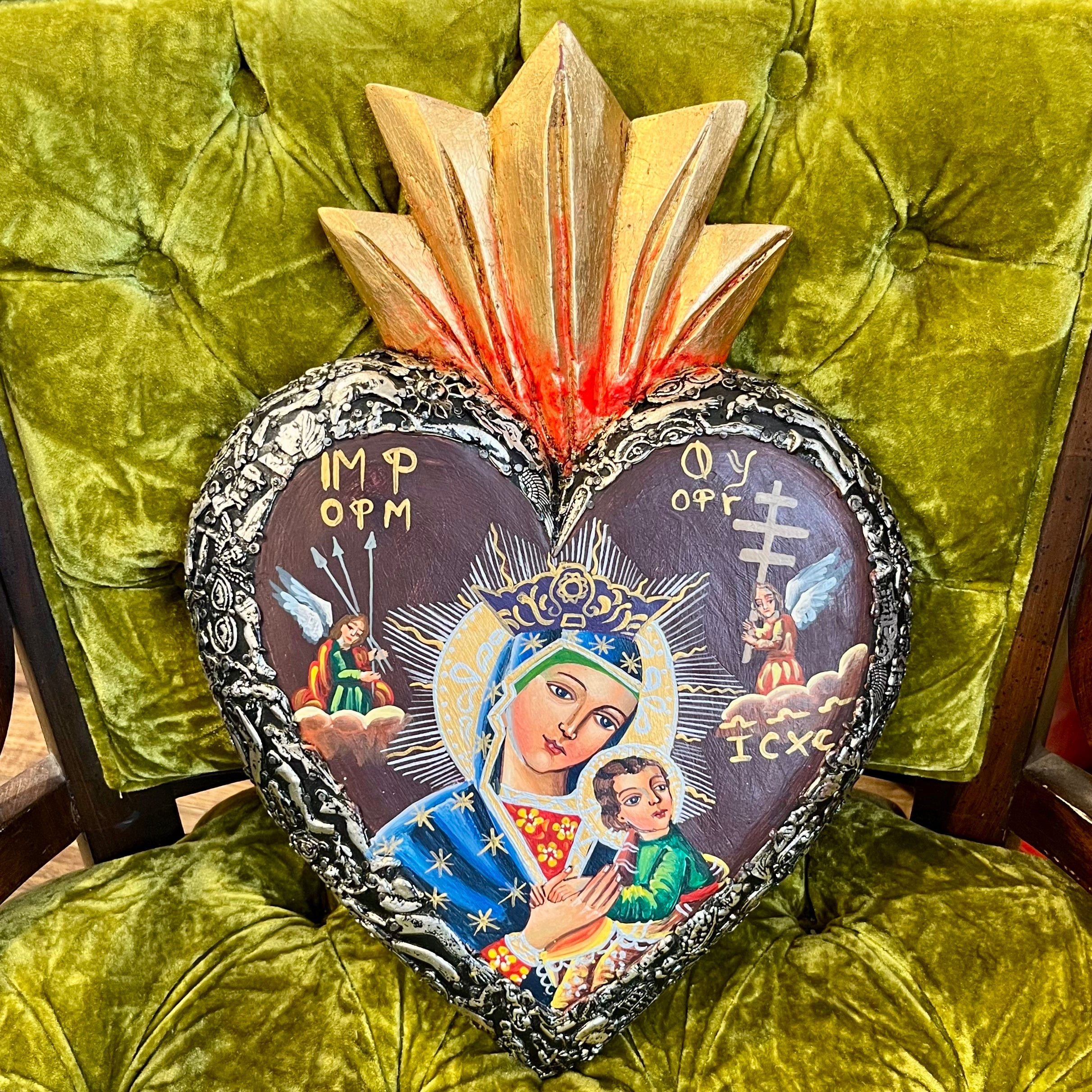 Hand Painted OLPH Milagros Heart