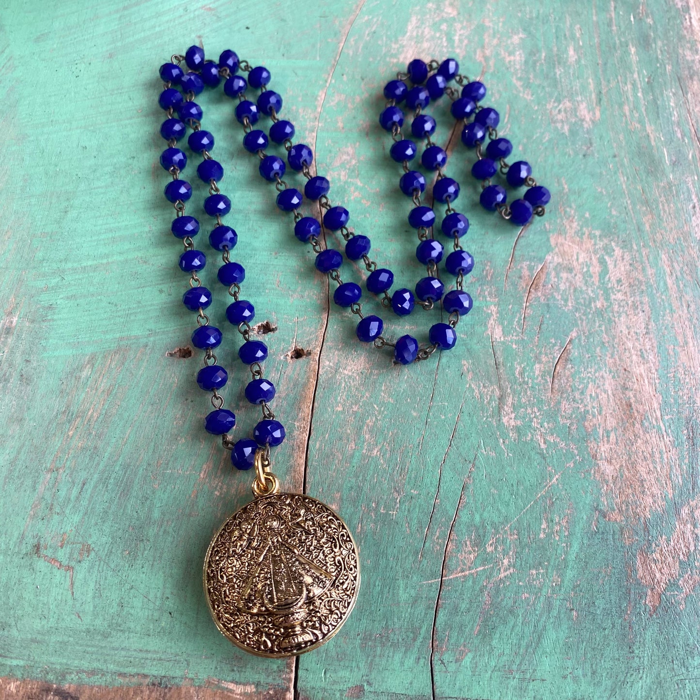 Our Lady Blue Crystal Necklace