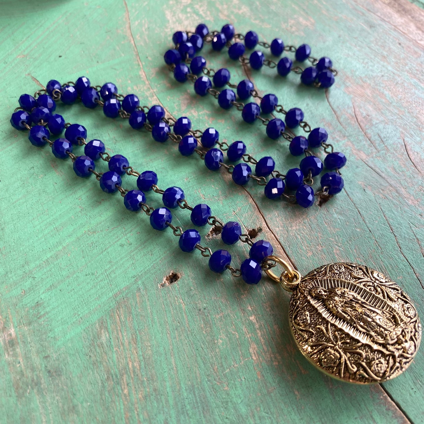 Our Lady Blue Crystal Necklace