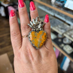 Bumble Bee Jasper Flaming Sacred Heart Necklace or Ring