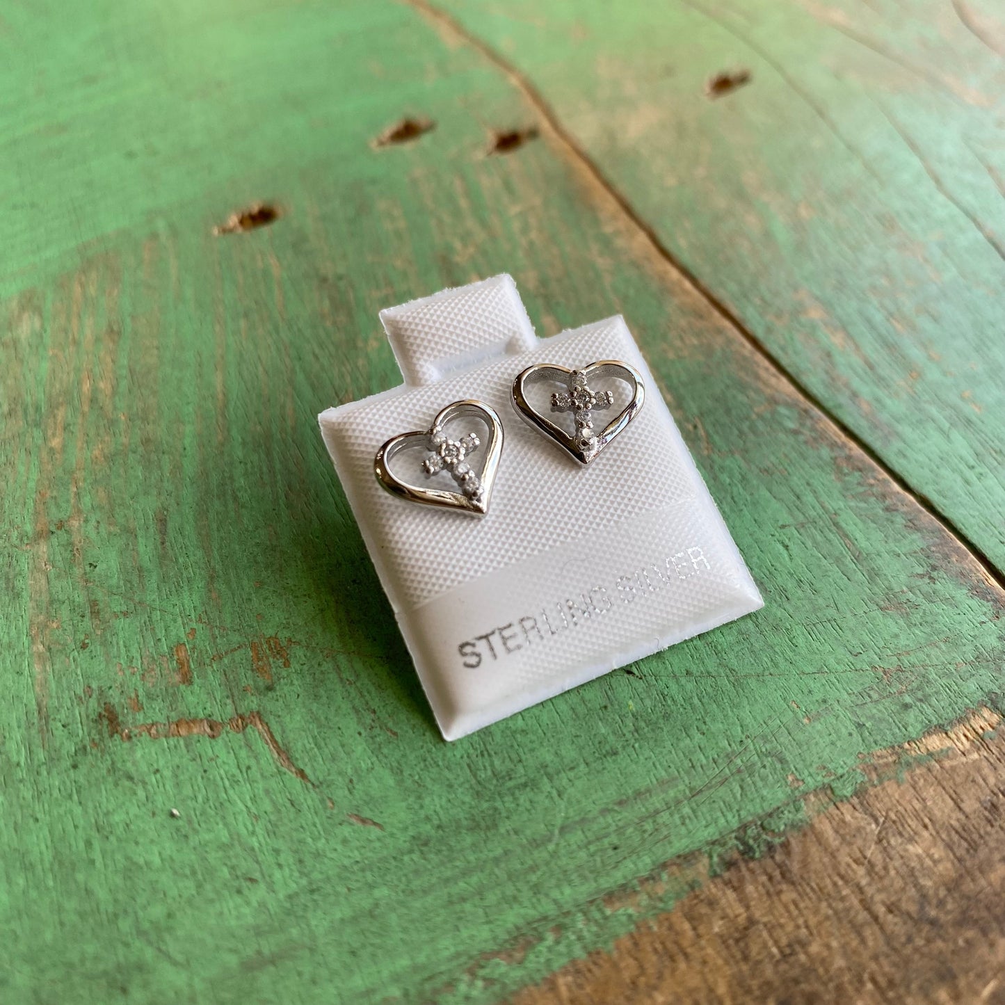 Sterling Silver Heart Cross Earrings