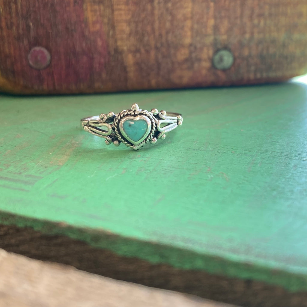 Sterling Silver Ornate Turquoise Heart Ring
