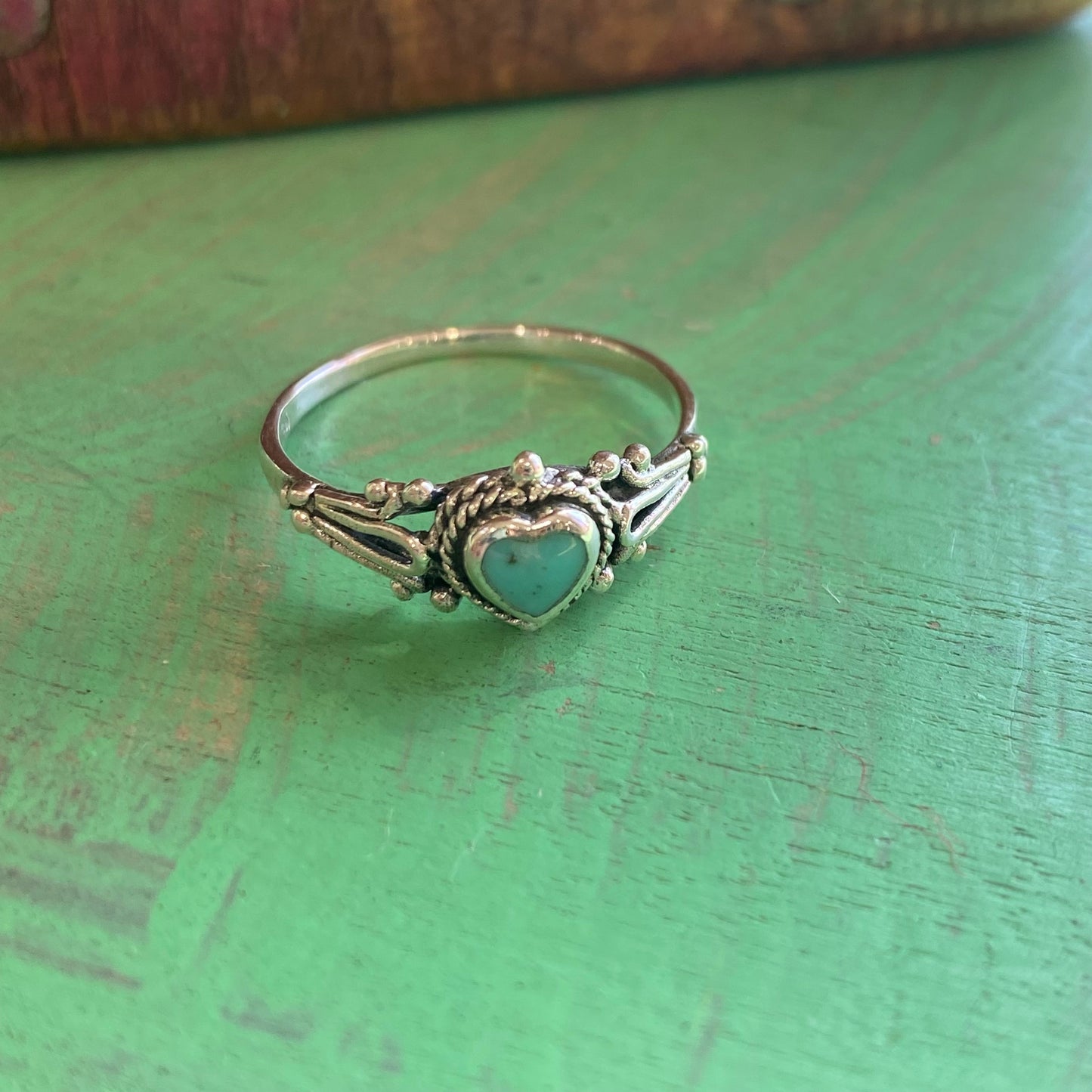 Sterling Silver Ornate Turquoise Heart Ring