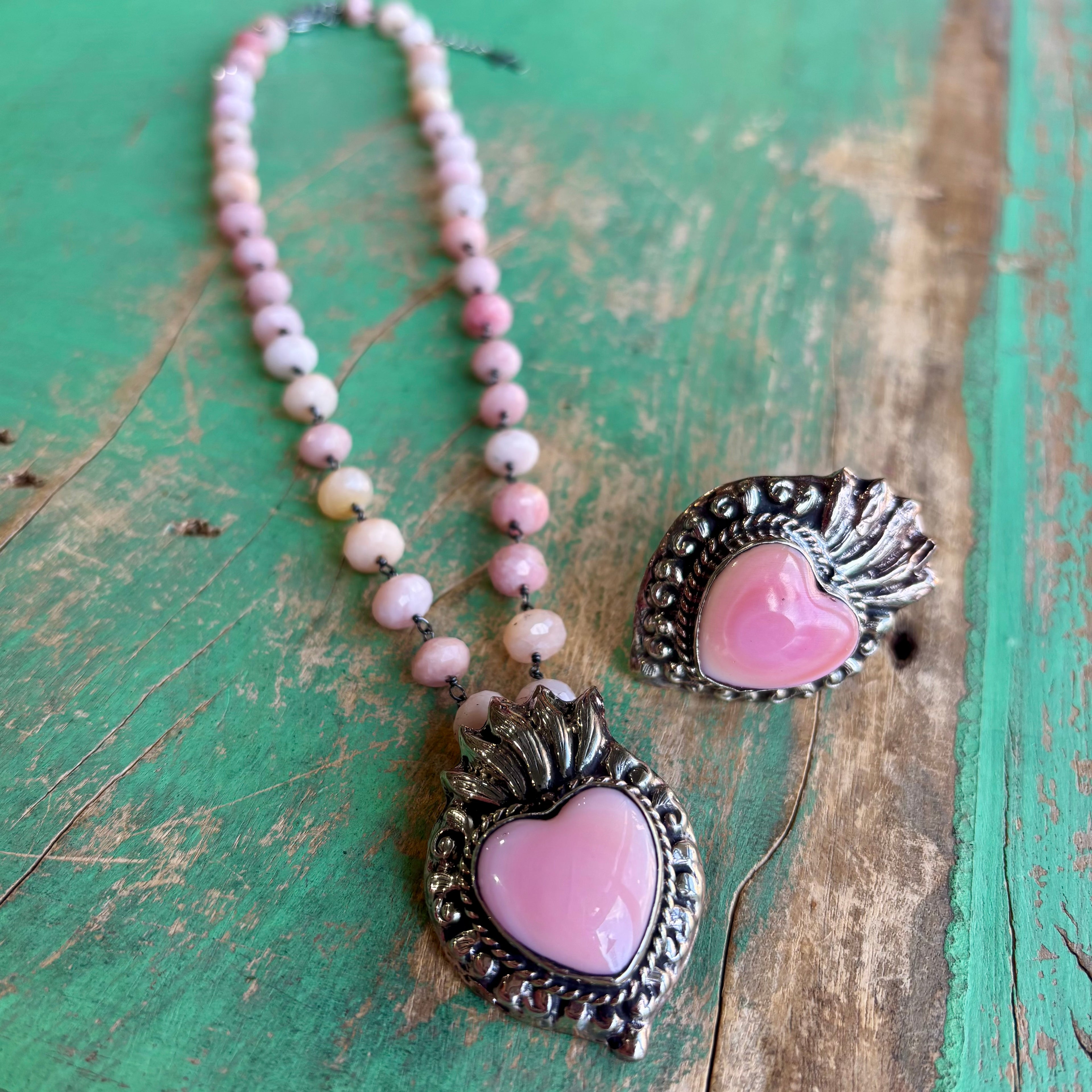 Pink Hearts on Fire Necklace or Ring