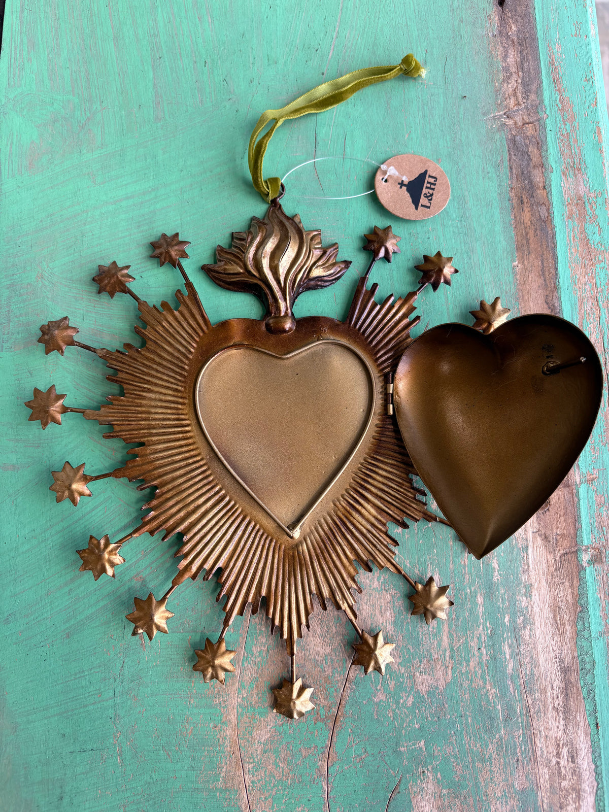 Flaming Stars 9" Sacred Heart Box
