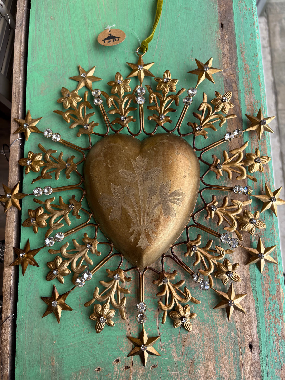 Jeweled Stars Large 14" Sacred Heart Ornament