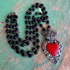 Red Flaming Sacred Heart Necklace or Earrings