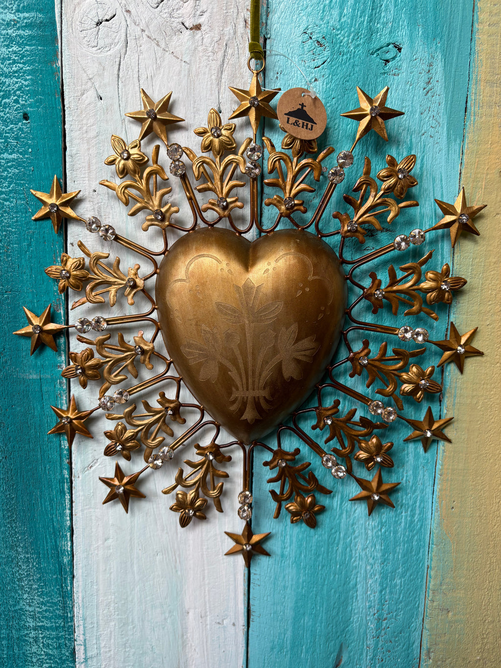 Jeweled Stars Large 14" Sacred Heart Ornament
