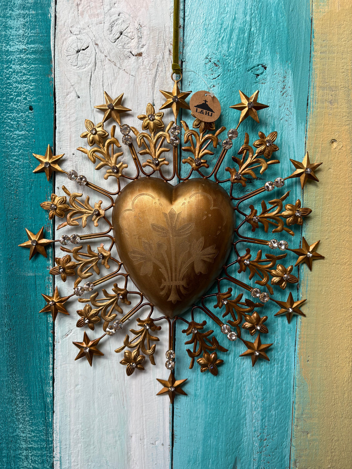 Jeweled Stars Large 14" Sacred Heart Ornament
