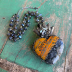 Bumble Bee Jasper Flaming Sacred Heart Necklace or Ring