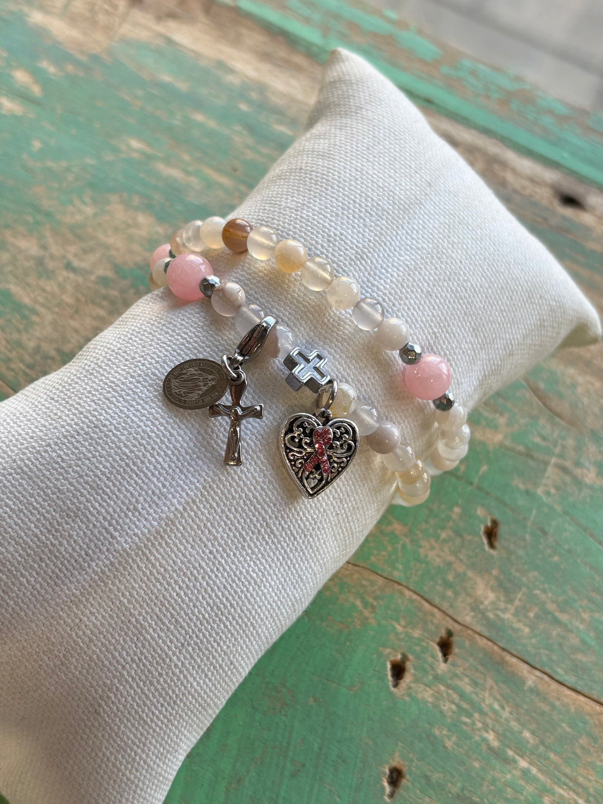 Breast Cancer Awareness Rosary Wrap Bracelet
